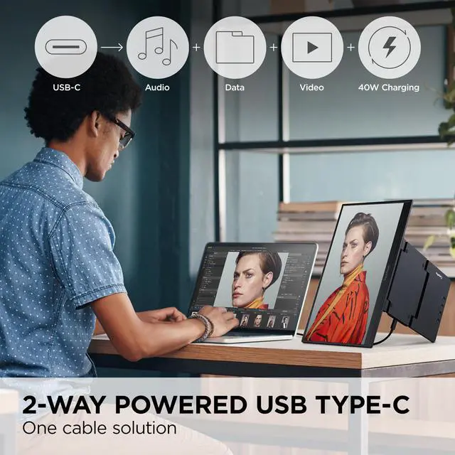 Alt view image 4 of 20 - ViewSonic VP1656 15.6 Inch 1080p IPS Portable Monitor with 2 Way Powered 40W USB C, Pantone Validated, Factory Calibrated, Built in Ergonomic Stand with Protective Cover