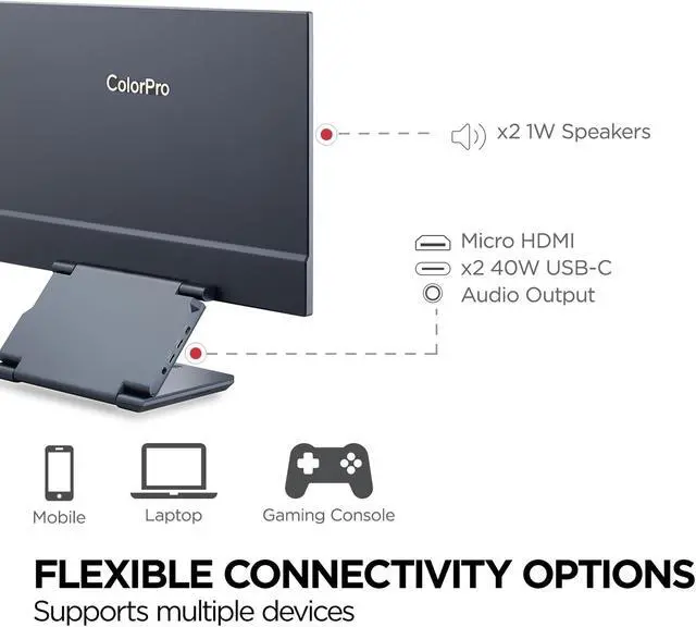 Alt view image 6 of 20 - ViewSonic VP1656 15.6 Inch 1080p IPS Portable Monitor with 2 Way Powered 40W USB C, Pantone Validated, Factory Calibrated, Built in Ergonomic Stand with Protective Cover