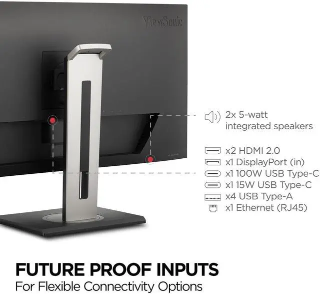 Alt view image 6 of 13 - ViewSonic VG3456a 34" 21:9 UltraWide QHD 1440p 100 Hz IPS Monitor with Ergonomics Design, 100W USB C, Docking Built-In, Gigabit Ethernet for Home and Office