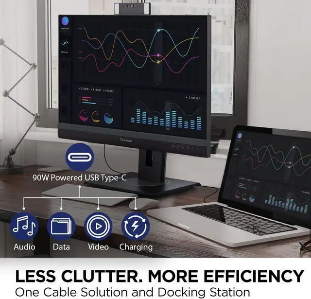 Alt view image 4 of 20 - ViewSonic VG2757V-2K 27 Inch 1440p Video Conference Docking Monitor with Windows Hello Compatible IR Webcam, Advanced Ergonomics, and 90W USB C for Home and Office
