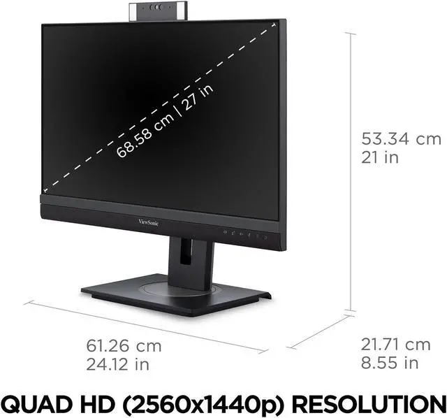 Alt view image 6 of 20 - ViewSonic VG2757V-2K 27 Inch 1440p Video Conference Docking Monitor with Windows Hello Compatible IR Webcam, Advanced Ergonomics, and 90W USB C for Home and Office