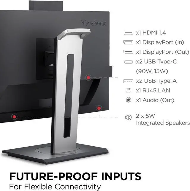 Alt view image 7 of 20 - ViewSonic VG2757V-2K 27 Inch 1440p Video Conference Docking Monitor with Windows Hello Compatible IR Webcam, Advanced Ergonomics, and 90W USB C for Home and Office