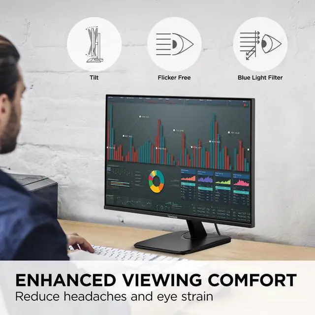 Alt view image 5 of 16 - ViewSonic VA2456A-MHD 24 Inch IPS 1080p Monitor with 120Hz, Eye Care, HDMI, DisplayPort, and VGA Inputs for Home and Office