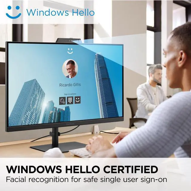 Alt view image 4 of 7 - ViewSonic VG2741V 27 Inch 1080p IPS Video Conferencing Monitor with Integrated Windows Hello Certified IR 5MP Webcam, Built-in Microphone, Advanced Ergonomics, USB C, HDMI, and DisplayPort Inputs