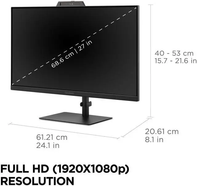 Alt view image 7 of 7 - ViewSonic VG2741V 27 Inch 1080p IPS Video Conferencing Monitor with Integrated Windows Hello Certified IR 5MP Webcam, Built-in Microphone, Advanced Ergonomics, USB C, HDMI, and DisplayPort Inputs