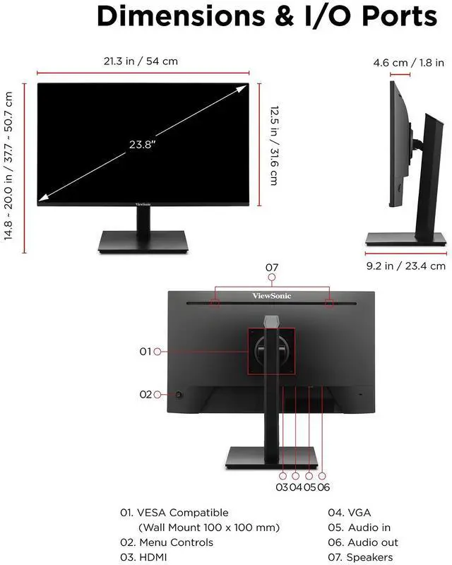 Alt view image 13 of 14 - ViewSonic VA2448-MHJ 23.8" 16:9 Full HD 120Hz IPS LED Monitor