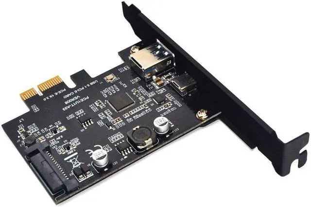 Alt view image 3 of 6 - SuperSpeed USB 3.1 Type C + USB 3.0 PCI-Express Expansion Card Riser 15pin SATA Power Connector PCIE X1 Adapter ASM3142 Chipsets