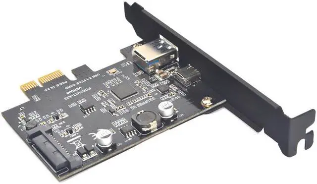 Alt view image 5 of 6 - SuperSpeed USB 3.1 Type C + USB 3.0 PCI-Express Expansion Card Riser 15pin SATA Power Connector PCIE X1 Adapter ASM3142 Chipsets