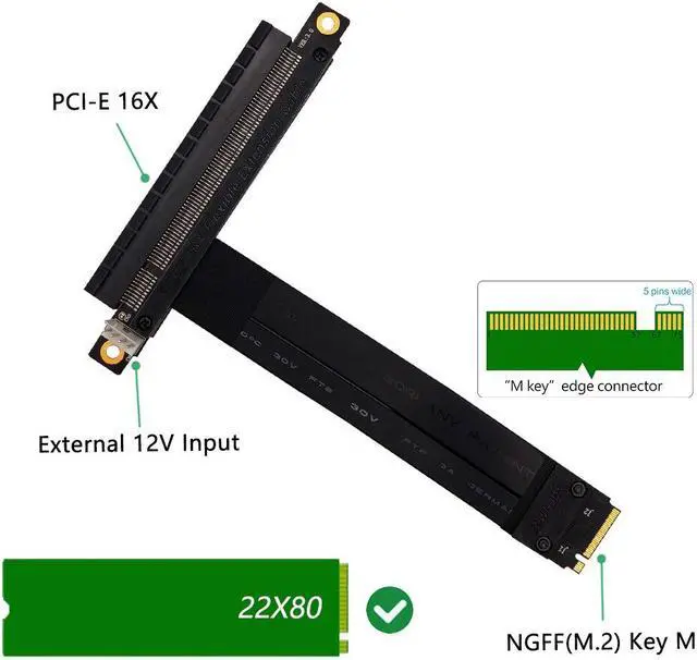 Main image of Graphics Extension Cable NVME M.2 to x16 PCIE Riser M2 to PCI Express Adapter Cable 20cm Full Speed For Bitcoin Miner Mining BTC