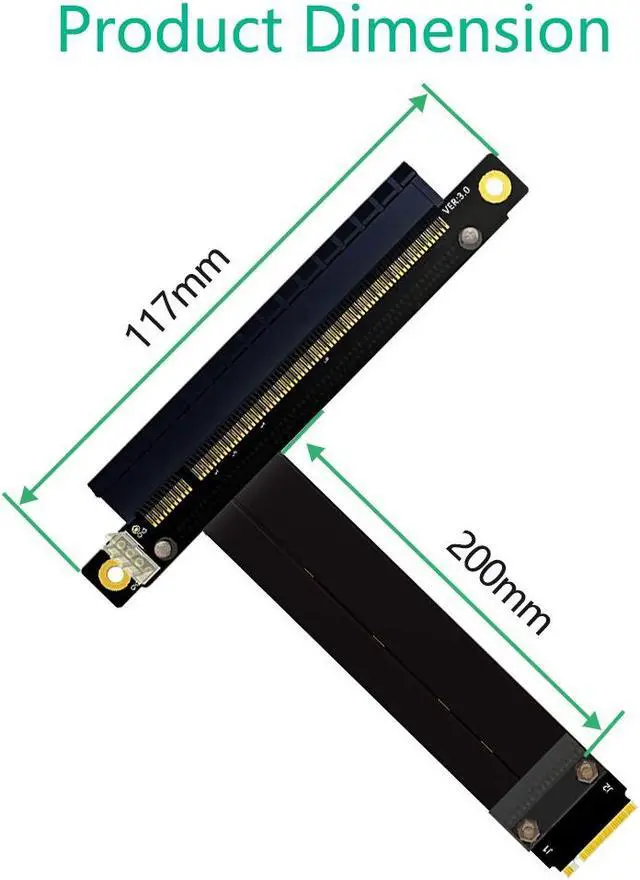 Alt view image 5 of 5 - Graphics Extension Cable NVME M.2 to x16 PCIE Riser M2 to PCI Express Adapter Cable 20cm Full Speed For Bitcoin Miner Mining BTC