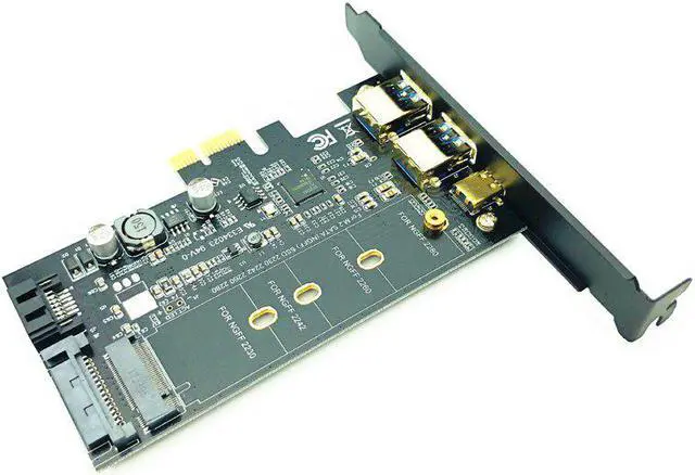 Alt view image 4 of 5 - 3.0 PCI Express Riser Card Dual Port 3.0 + 1 Port 3.1 Type-C + M.2 NGFF Adapter M2 SATA SSD B Key to PCI-E Controller