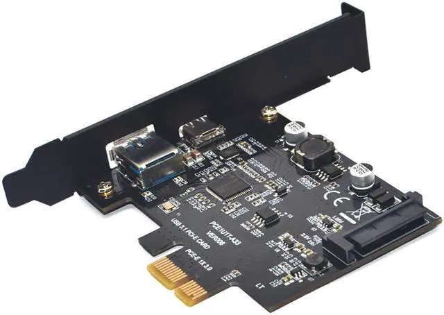 Alt view image 2 of 6 - SuperSpeed USB 3.1 Type C + USB 3.0 PCI-Express Expansion Card Riser 15pin SATA Power Connector PCIE X1 Adapter ASM3142 Chipsets