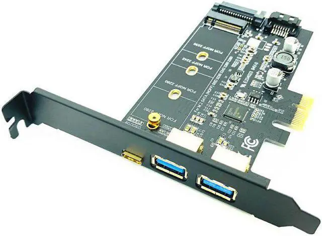Alt view image 3 of 5 - 3.0 PCI Express Riser Card Dual Port 3.0 + 1 Port 3.1 Type-C + M.2 NGFF Adapter M2 SATA SSD B Key to PCI-E Controller