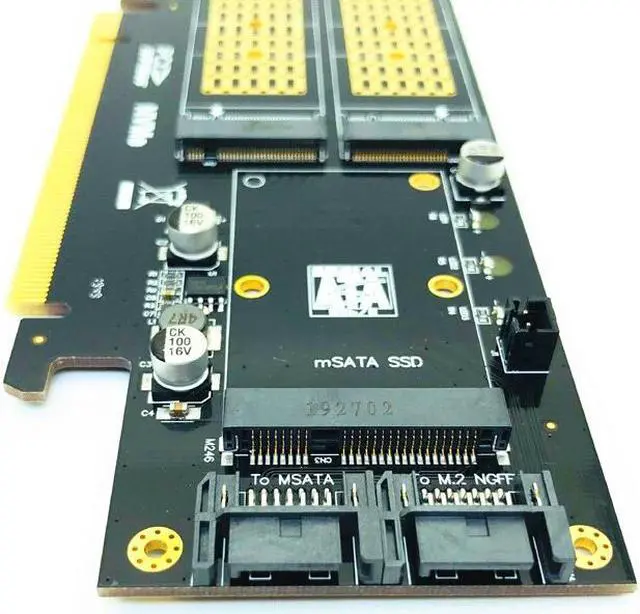 Alt view image 6 of 6 - 3 in 1 NGFF and mSATA SSD Adapter Card M.2 NVME to PCIe 16X/M.2 SATA SSD to SATA III/mSATA to SATA Converter+2 SATA Cable Raiser