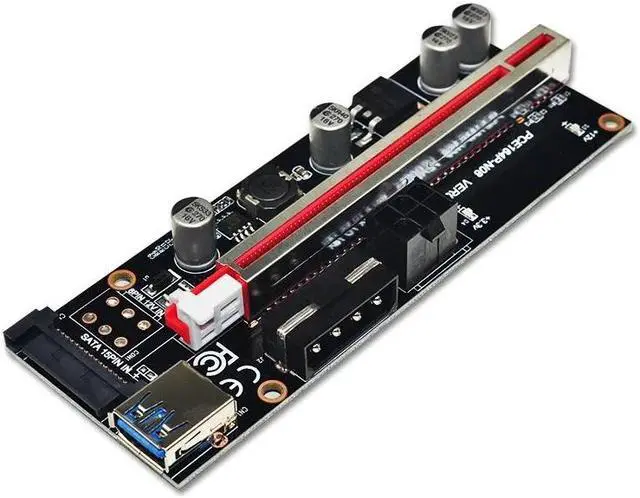 Alt view image 2 of 5 - PCI-E Riser 009S Plus PCI-E 1X TO 16X Slot Adapter Riser Card 60cm USB 3.0 Red Cable 4pin 6pin SATA Power for BTC Mining