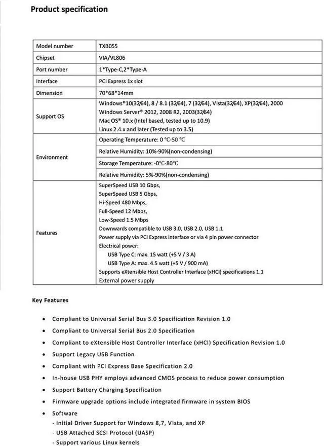 Alt view image 6 of 6 - USB 3.1 Type C PCIe Expansion Card PCI-e to 1 Type C and 2 Type A 3.0 USB Adapter PCI Express Riser card For Desktop VL805 Chips