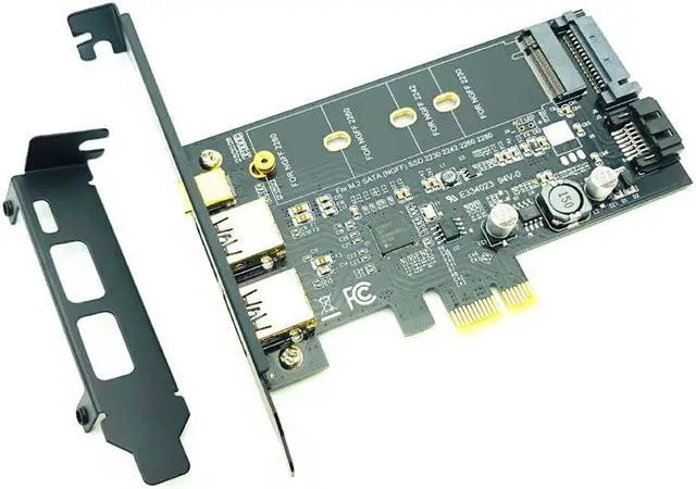Alt view image 2 of 5 - 3.0 PCI Express Riser Card Dual Port 3.0 + 1 Port 3.1 Type-C + M.2 NGFF Adapter M2 SATA SSD B Key to PCI-E Controller