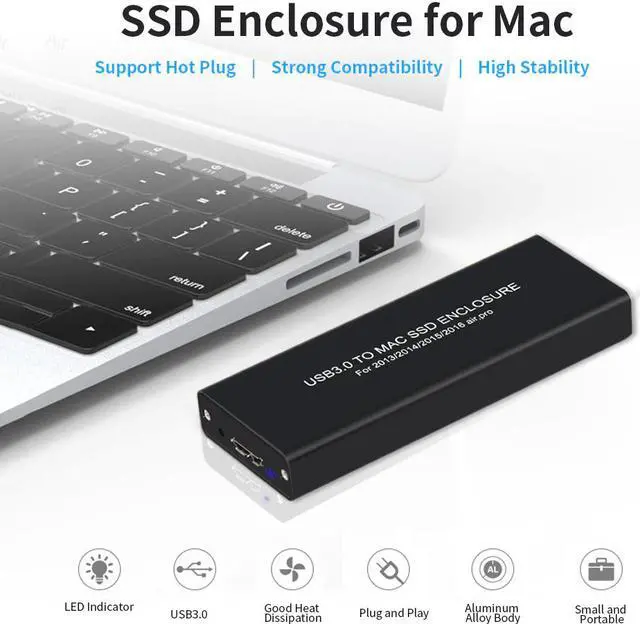 Alt view image 2 of 6 - USB3.0 to Mac SSD Enclosure USB3.0 Aluminum Alloy SSD Enclosure for 2013/2014/2015 MacBook Air/Pro/Retina for Apple SSD Case Box