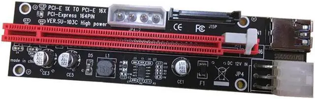 Alt view image 2 of 3 - 4pin 6pin SATA Power PCI Express 16X Sot Riser Card USB 3.0 PCI-E PCI-Express 1x to 16x PCIE Riser for Bitcoin Miner Mining