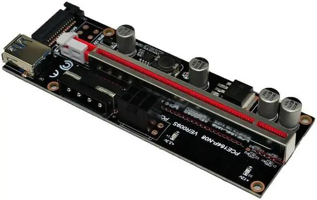 Alt view image 4 of 5 - PCI-E Riser 009S Plus PCI-E 1X TO 16X Slot Adapter Riser Card 60cm USB 3.0 Red Cable 4pin 6pin SATA Power for BTC Mining