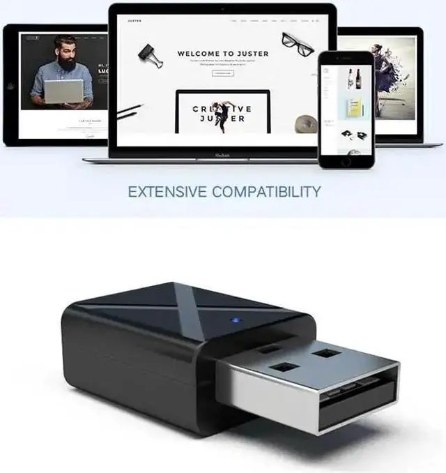 Alt view image 2 of 5 - 5.0 Stereo Audio 2in1 Receiver Transmitter Mini  AUX RCA USB 3.5mm Jack For TV PC A2 Car Kit Wireless Adapter