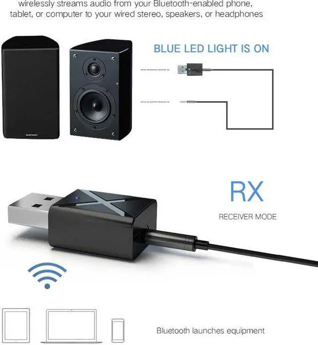 Alt view image 4 of 5 - 5.0 Stereo Audio 2in1 Receiver Transmitter Mini  AUX RCA USB 3.5mm Jack For TV PC A2 Car Kit Wireless Adapter