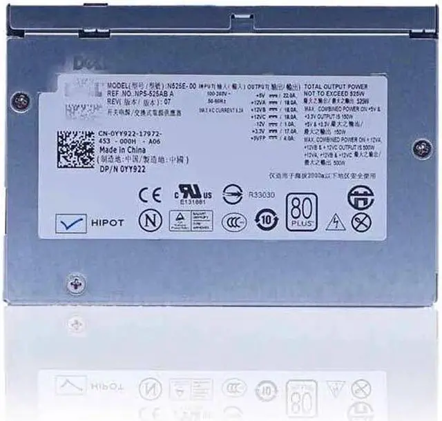 Alt view image 2 of 3 - For Dell T3400 Workstation Power Supply YY922 YN637 525W N525E-00 NPS-525AB A