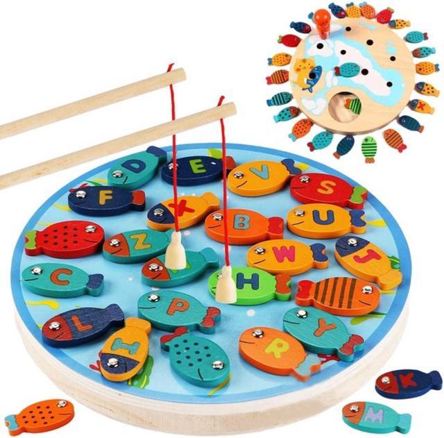 netic Wooden Fishing Game Toy for Alphabet Fish Catching Counting Board  Games Toys for 2 3 4 Year Old Girl Boy Kids 