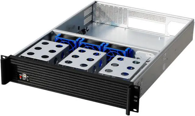 Alt view image 3 of 5 - 2U Server Chassis standard 19 "rack-mount server chassis. The empty Server Chassis front panel and lug handles are made of aluminum