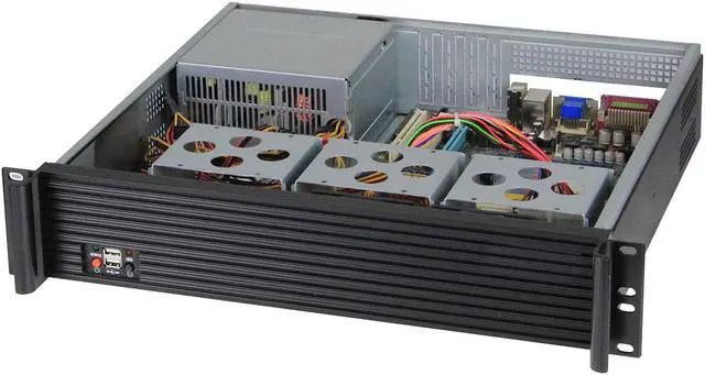 Alt view image 4 of 7 - 2U server chassis, standard 19-inch rack-mounted server chassis, front panel, mounting ears and handles are aluminum profiles/ Four-slot rear window (empty chassis)