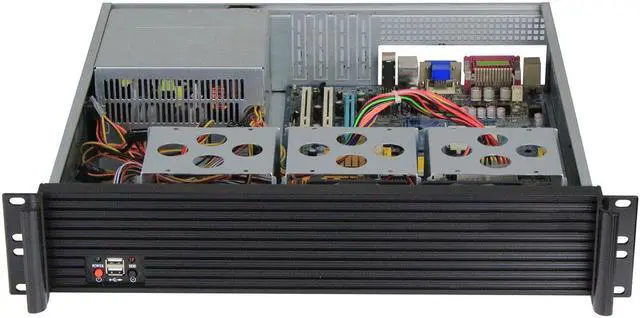 Alt view image 3 of 7 - 2U server chassis, standard 19-inch rack-mounted server chassis, front panel, mounting ears and handles are aluminum profiles/ Four-slot rear window (empty chassis)