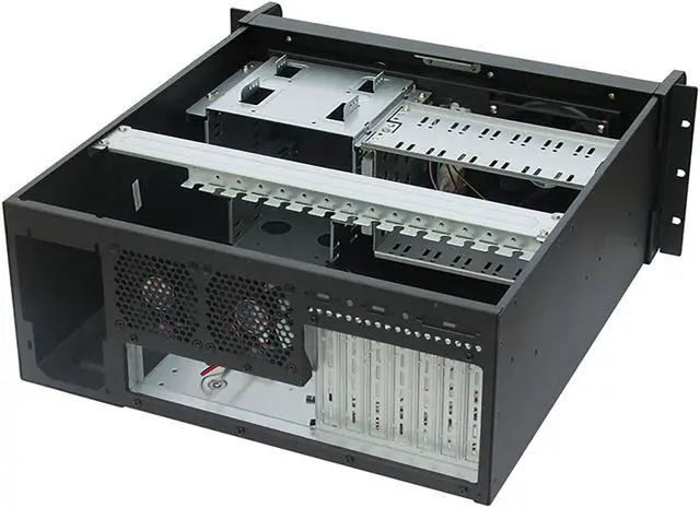 Alt view image 4 of 6 - 4U black industrial control chassis, 8 3.5" hard disk positions, support 12"×9.6" and below size motherboards, support 2 front USB ports, standard PS2 power supply position, empty chassis