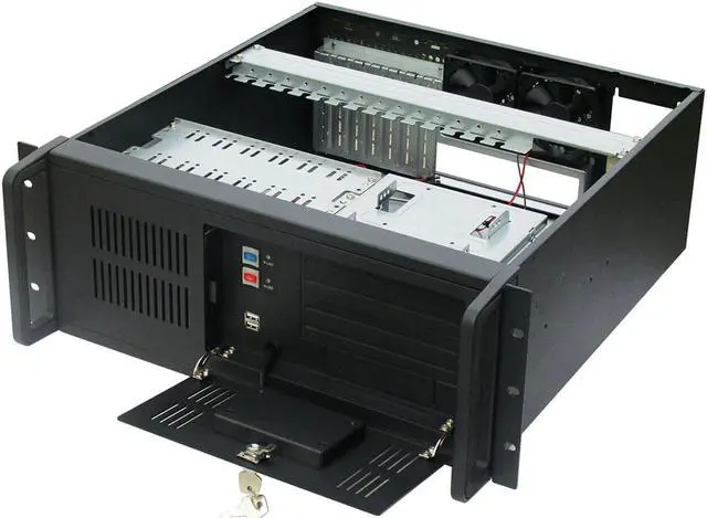 Alt view image 3 of 6 - 4U black industrial control chassis, 8 3.5" hard disk positions, support 12"×9.6" and below size motherboards, support 2 front USB ports, standard PS2 power supply position, empty chassis