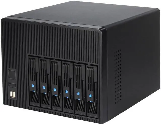 Main image of 6 bay NAS chassis 6GB SATA backplane hot-swappable server mini-itx motherboard FLEX power supply office home mainframe empty chassis