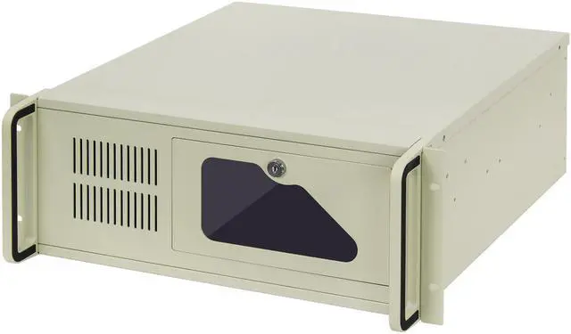 Main image of 4U industrial control rack-mounted industrial chassis, 8 3.5" hard disk bays, 1 3.5" floppy drive bay, compatible with 3.5" PS2 power bays, support 12×9.6" size motherboards, empty chassis