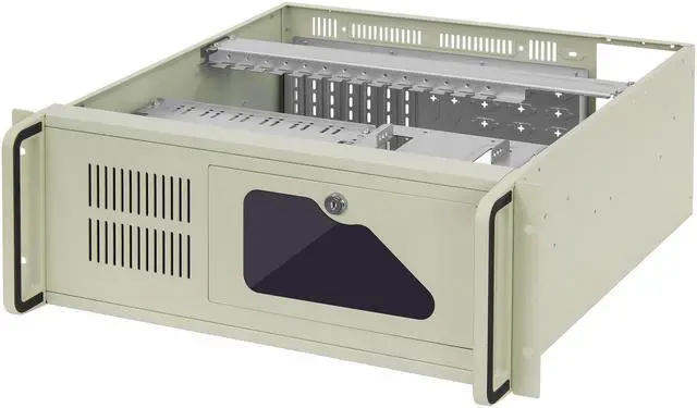 Alt view image 4 of 7 - 4U industrial control rack-mounted industrial chassis, 8 3.5" hard disk bays, 1 3.5" floppy drive bay, compatible with 3.5" PS2 power bays, support 12×9.6" size motherboards, empty chassis