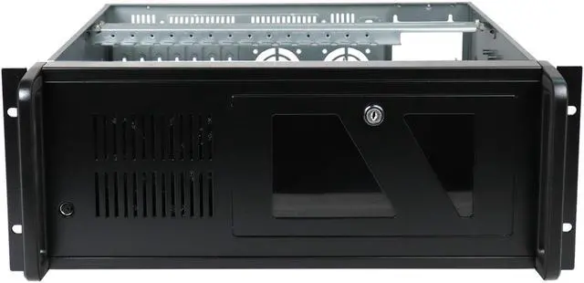 Alt view image 2 of 4 - Black 4U industrial control chassis, seven-slot standard 19" rack-mounted industrial chassis, 2 3.5" hard drive bays, 1 2.5" hard drive bay, support 12"×9.6" and below empty motherboard chassis