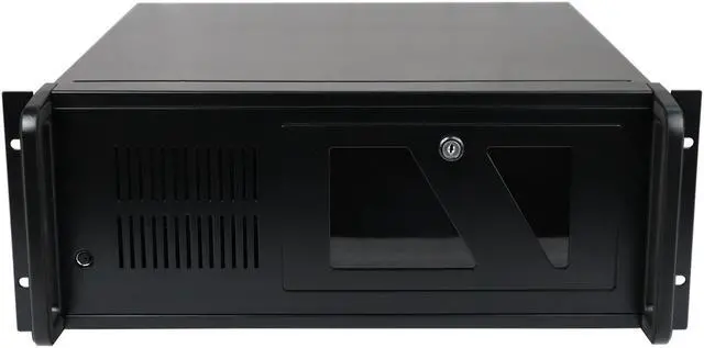 Main image of Black 4U industrial control chassis, seven-slot standard 19" rack-mounted industrial chassis, 2 3.5" hard drive bays, 1 2.5" hard drive bay, support 12"×9.6" and below empty motherboard chassis