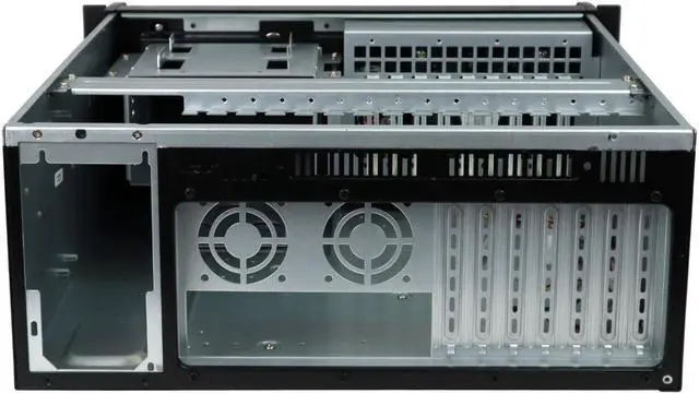 Alt view image 3 of 4 - Black 4U industrial control chassis, seven-slot standard 19" rack-mounted industrial chassis, 2 3.5" hard drive bays, 1 2.5" hard drive bay, support 12"×9.6" and below empty motherboard chassis