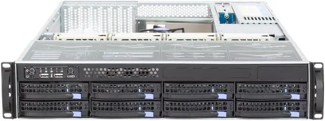 Alt view image 7 of 7 - 2U hot swappable 8-bay storage server directly connected 6GB/SATA backplane for E-ATX motherboard empty chassis