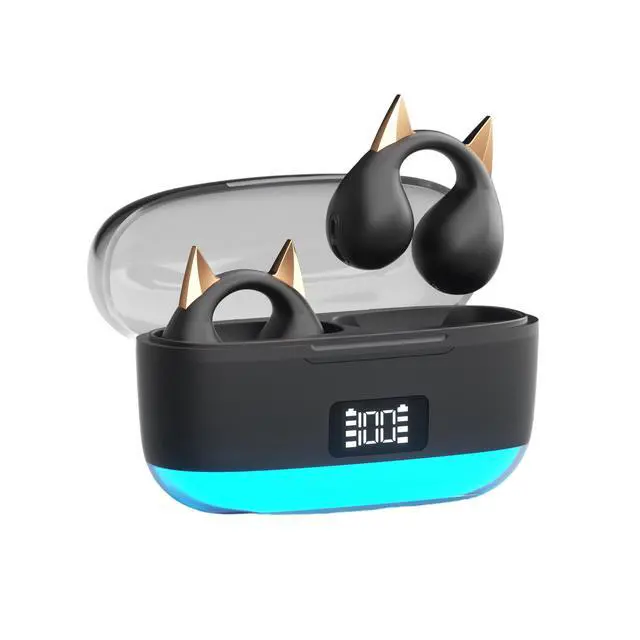 Alt view image 8 of 8 - Anivia Clipon OpenEar Wireless Bluetooth 5.3 Earbuds Sport Headphones with LED Digital Charging Case Non-In-Ear