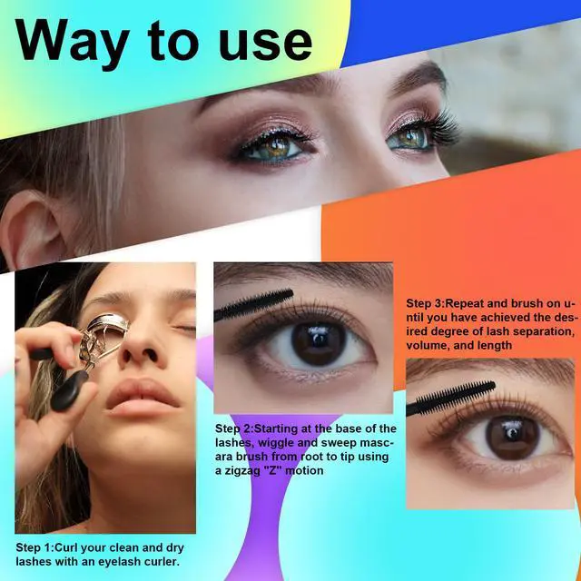 Alt view image 4 of 7 - Black Mascara Waterproof Lash Effect Mascara Luxuriously Longer, Thicker, Voluminous Eyelashes Hypoallergenic Eyelash Rubber Brush A206 Slender Eyelashes for Daily Makeup