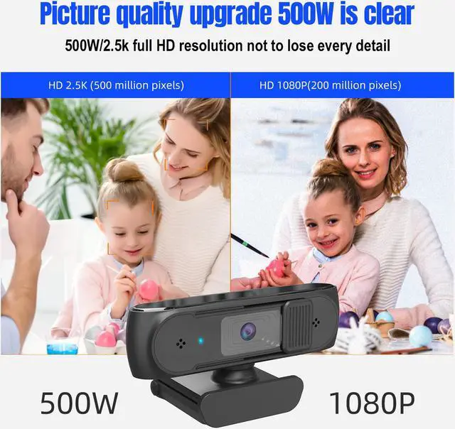 Alt view image 2 of 7 - 1080P Webcam With Privacy Shuttter Full HD Video Autofocus Webcam Computer Camera with Dual Microphones USB Plug and Play for Conference Study Video Calling Gaming Laptop/Desktop/Mac/TV