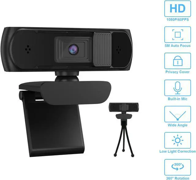 Main image of 1080P Webcam With Privacy Shuttter Full HD Video Autofocus Webcam Computer Camera with Dual Microphones USB Plug and Play for Conference Study Video Calling Gaming Laptop/Desktop/Mac/TV