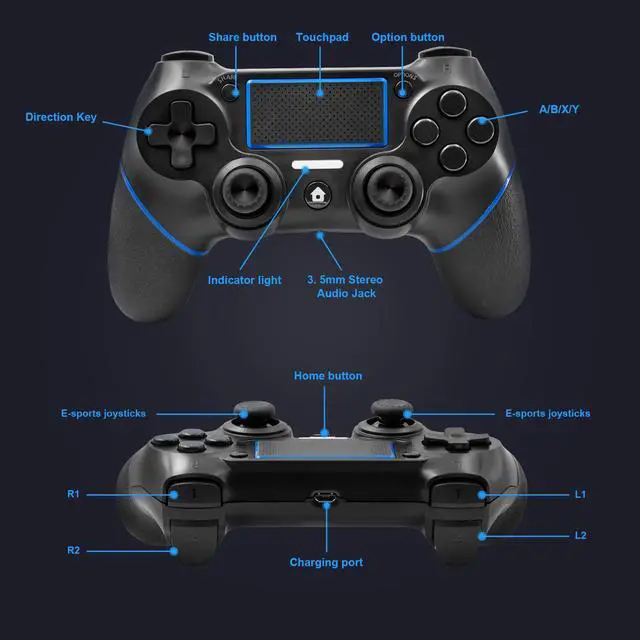 Alt view image 3 of 7 - Wireless Gamepad with Touch Panel Joypad Double Shock C200 Gaming Controller Compatible for PS-4 with Dual Vibration Game Remote Control Joystick Compatible PS-4/Pro/Slim/PC Laptop