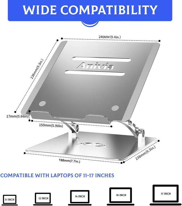 Alt view image 7 of 7 - Adjustable Laptop Stand Metal Holder Portable Aluminum Computer Riser Ergonomic Laptops Elevate Stand for Desk Compatible with 10-17" Notebook Computer Silver