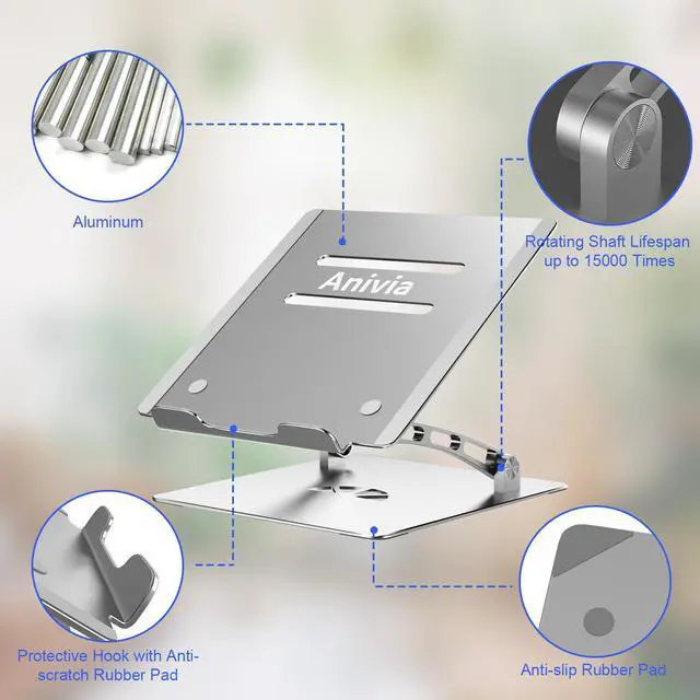 Alt view image 4 of 7 - Adjustable Laptop Stand Metal Holder Portable Aluminum Computer Riser Ergonomic Laptops Elevate Stand for Desk Compatible with 10-17" Notebook Computer Silver