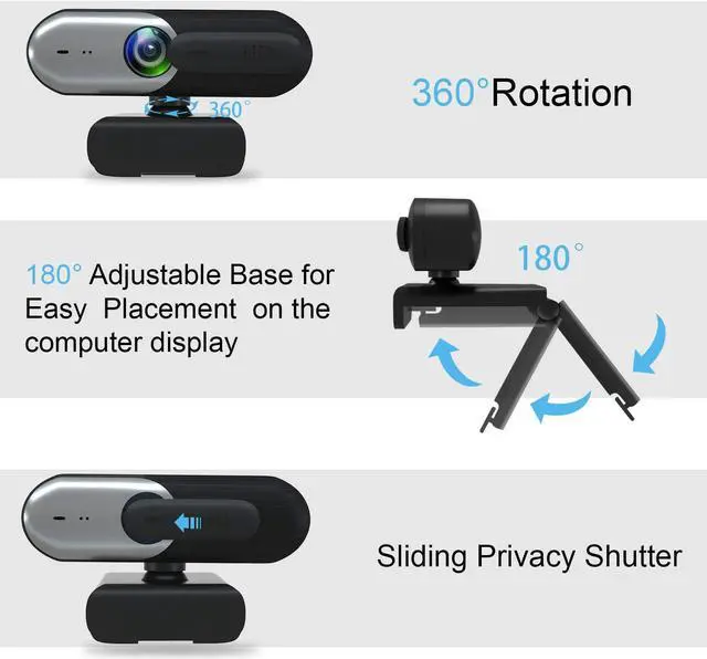 Alt view image 3 of 6 - EACH Full HD Webcam 1080p USB Webcam Autofocus Camera HDR Webcam Widescreen with Privacy Cover Video Calling and Recording for Laptop PC Skype Stream Gaming Silver