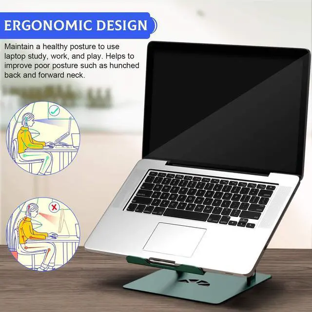 Alt view image 5 of 6 - Adjustable Laptop Stand Metal Holder Portable Aluminum Computer Riser Ergonomic Laptops Elevate Stand for Desk Compatible with 10-17" Notebook Computer Green