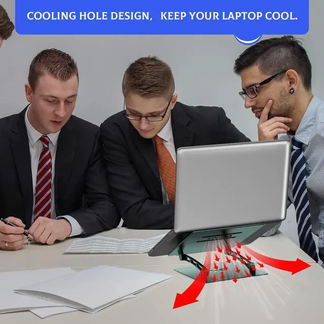 Alt view image 4 of 6 - Adjustable Laptop Stand Metal Holder Portable Aluminum Computer Riser Ergonomic Laptops Elevate Stand for Desk Compatible with 10-17" Notebook Computer Green